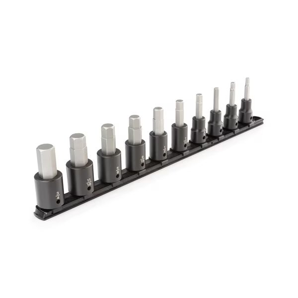 1/2 Inch Drive Hex Impact Bit Socket Set with Rail, 10-Piece (1/4-3/4 in.), Tekton, Mfr#: SIB92100